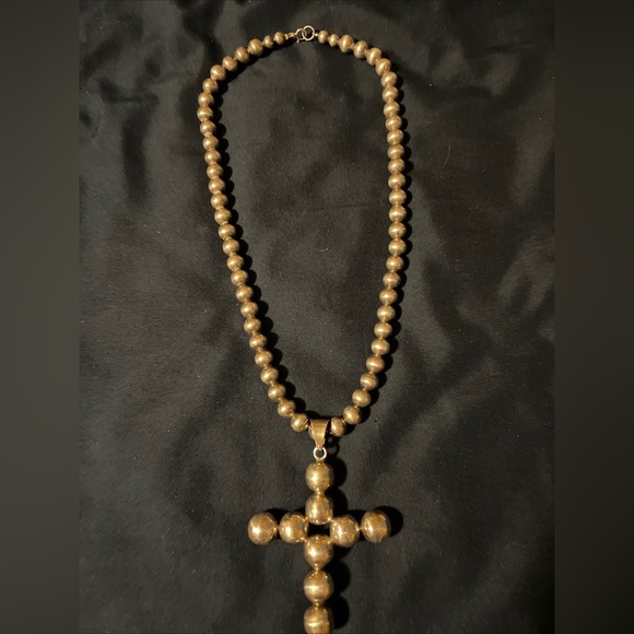 Sterling Silver Beads Necklace With Large Pendant Cross